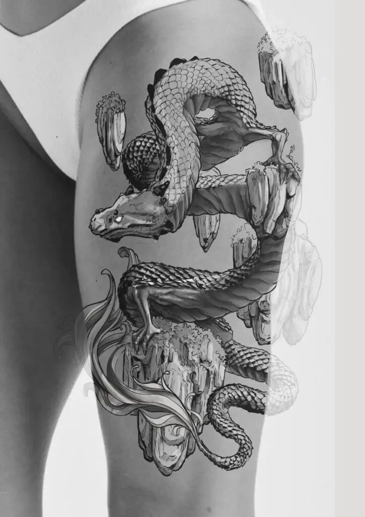 Handgetekend draaktattoo-ontwerp op de onderarm – Windii Ink