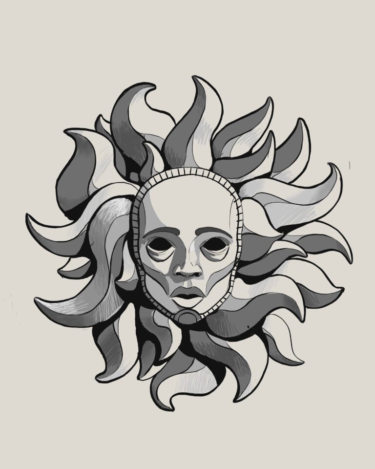 Handgetekend flash design van een zongezicht, token FD005 – Windii Ink